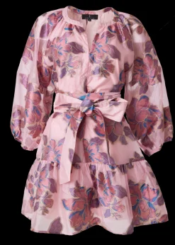Elise Mini Dress in Pink Peony Organza