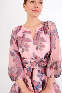 Elise Mini Dress in Pink Peony Organza