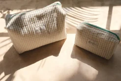 Elsie Travel Case Zip Pouch Bag in Beige Gingham