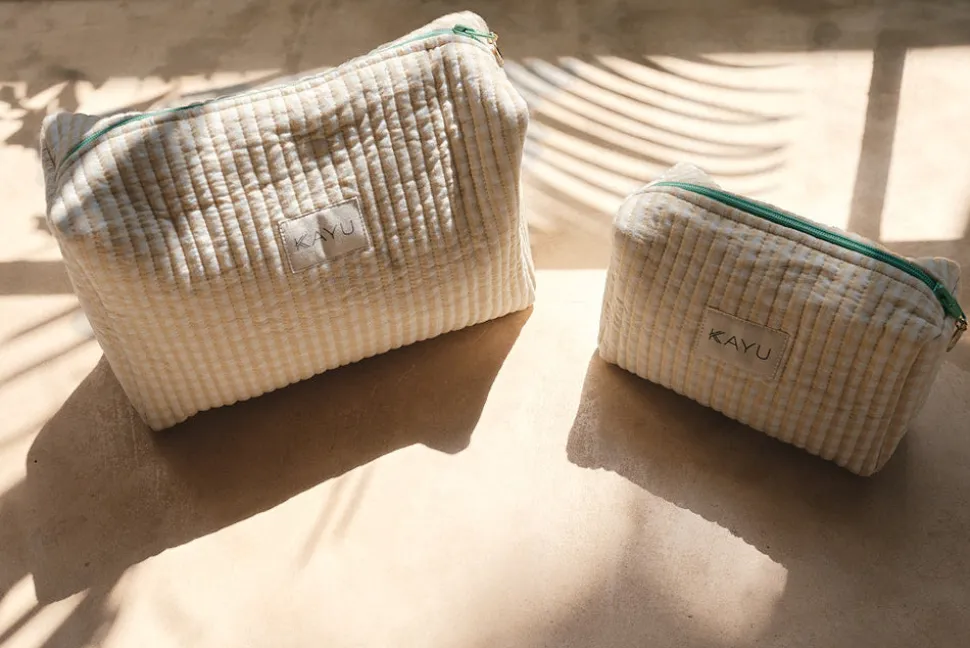Elsie Travel Case Zip Pouch Bag in Beige Gingham
