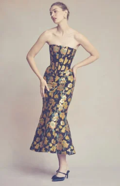 Elys Skirt in Metallic Citrine Brocade