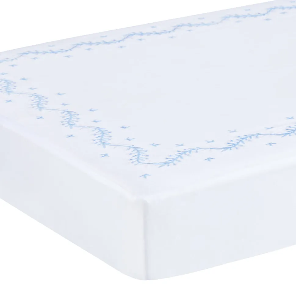 Embroidered Crib Sheet in Sky