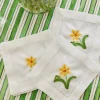 Embroidered Daffodil & Inch Worm Cocktail Napkins, Set of 4
