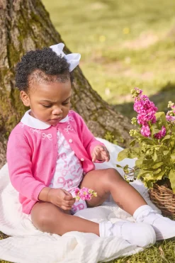 Embroidered Essential Cardigan in Pink Bows