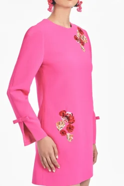 Embroidered Lily Dress in Electric Pink