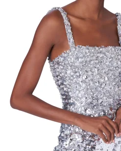 Embroidered Spaghetti Strap Sequin Midi Dress