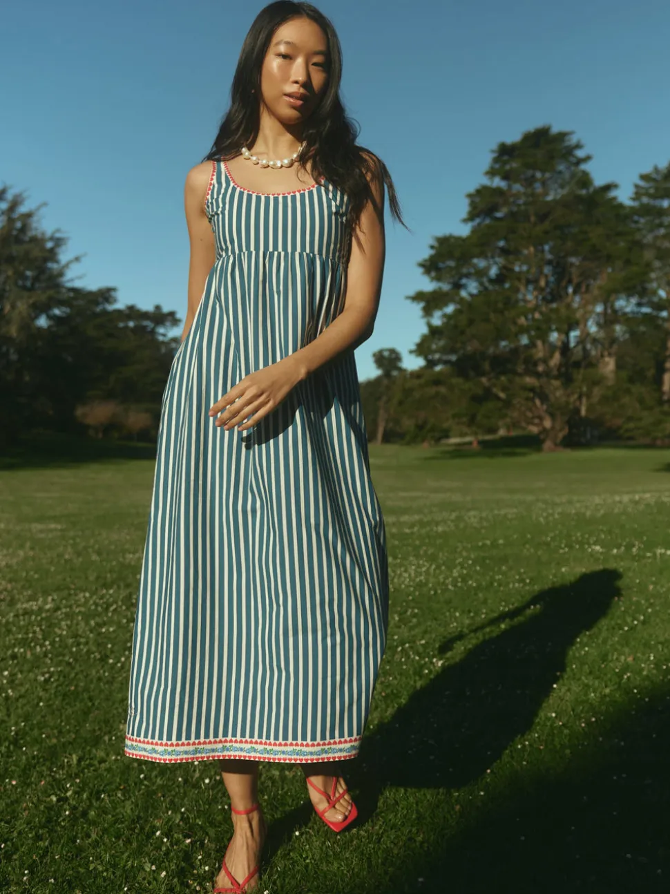 Emily Dress in Navy Stripe