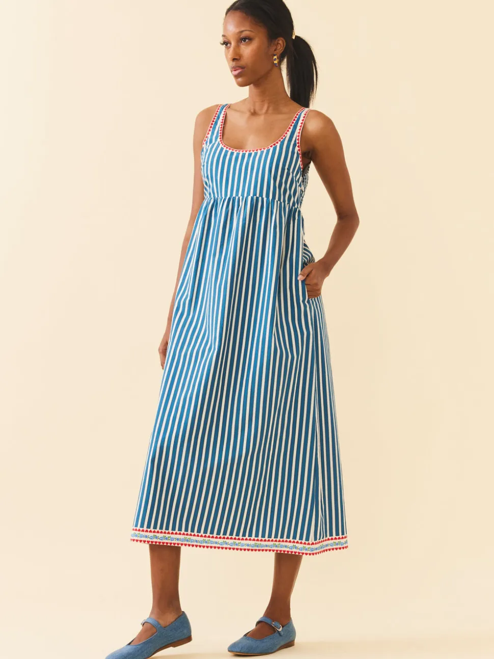 Emily Dress in Navy Stripe