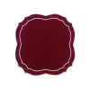 Emma Linen Napkin in Burgundy with Light Blue Embroidery