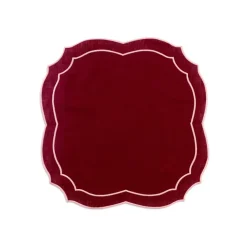 Emma Linen Napkin in Burgundy with Rose Embroidery