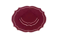 Emma Linen Placemat in Burgundy with Rose Embroidery