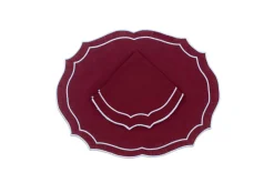 Emma Linen Placemat in Burgundy with Light Blue Embroidery