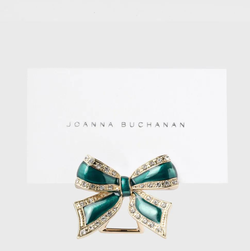 Enamel Bow Placecard Holder in Green, Set of Four