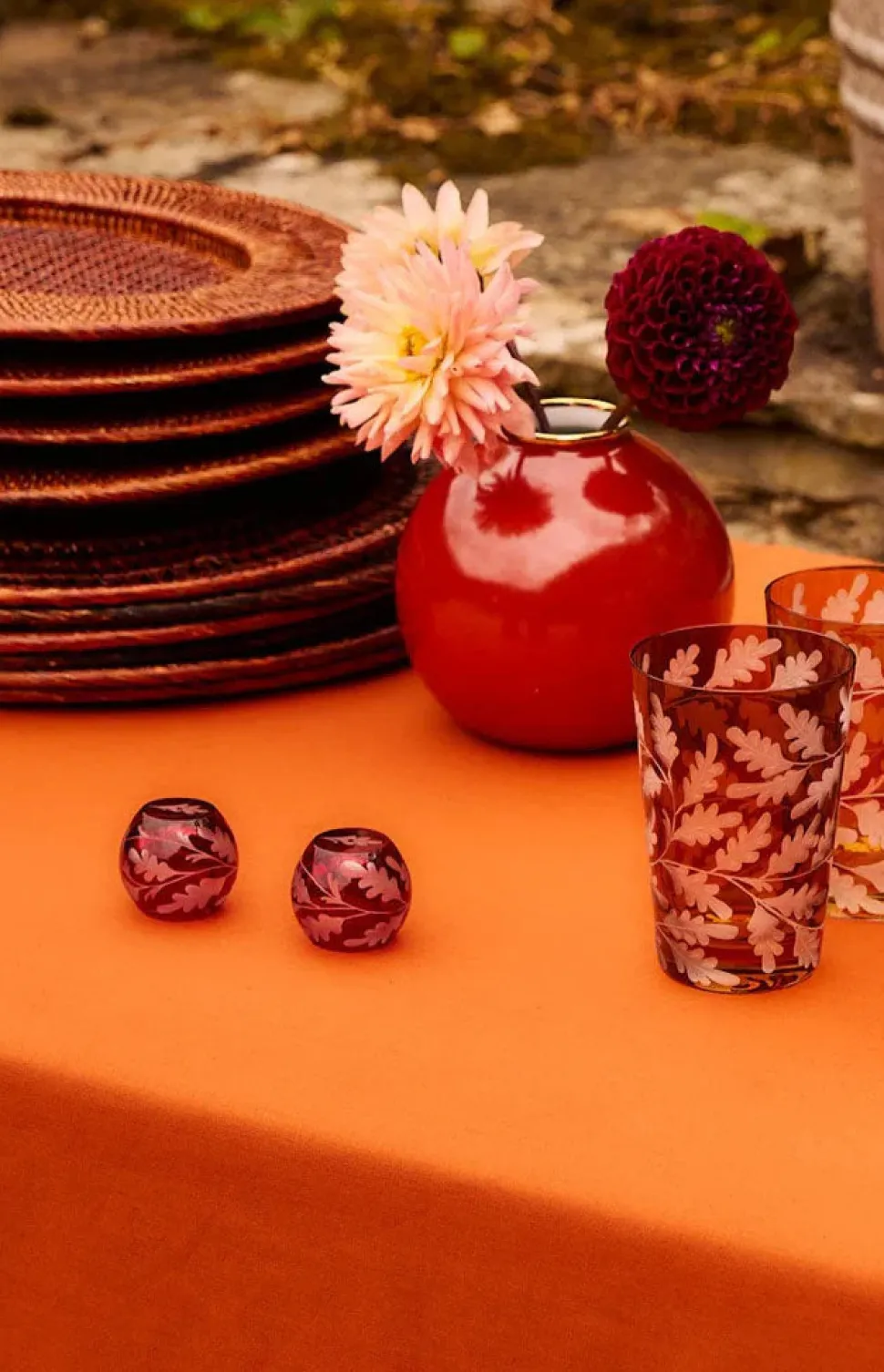 Engraved Oak Leaf Salt and Pepper Set in Burgundy