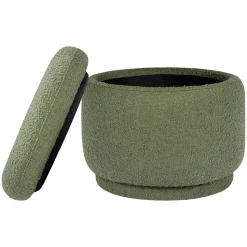 Enoki Storage Ottoman in Boucle in Olive Boucle