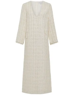 Eponine Tweed Maxi Dress in Cream