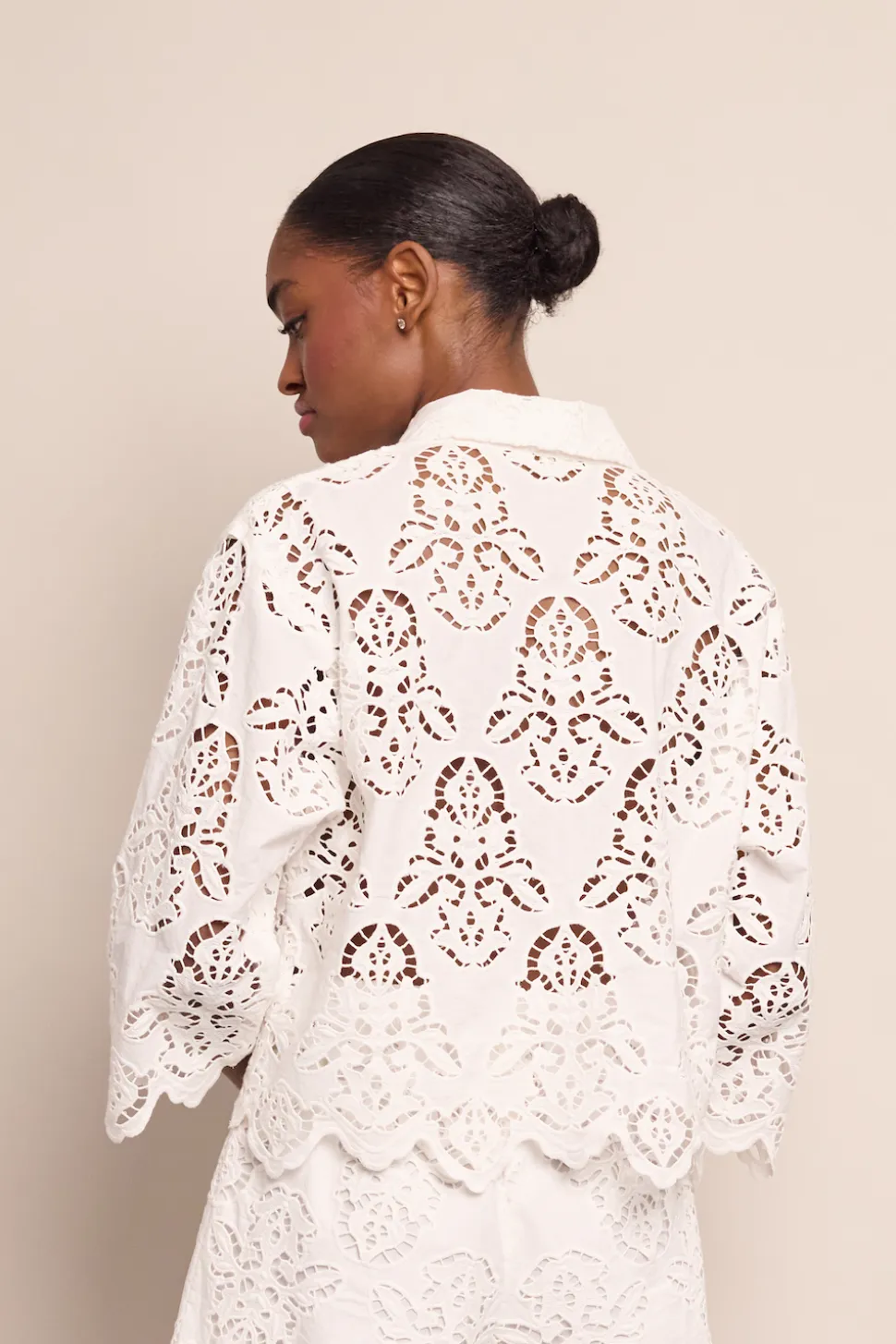 Erica Shirt in White Embroidered Eyelet