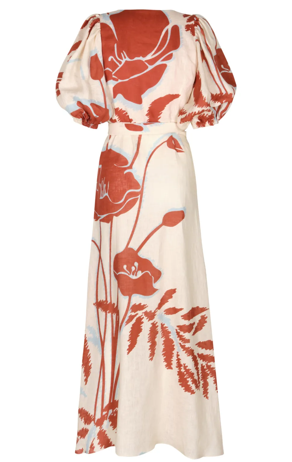 Ermita Linen Midi Dress in Ecru & Orange Gladiolos