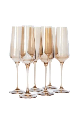 Estelle Colored Champagne Flute, Set of 6 in Amber Smoke