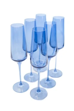 Estelle Colored Champagne Flute, Set of 6 in Cobalt Blue