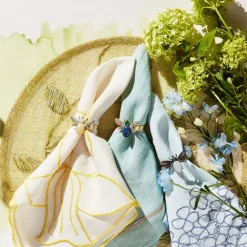 Etched Wing Bug Skinny Napkin Rings in Lemon Jasper, Set of Four