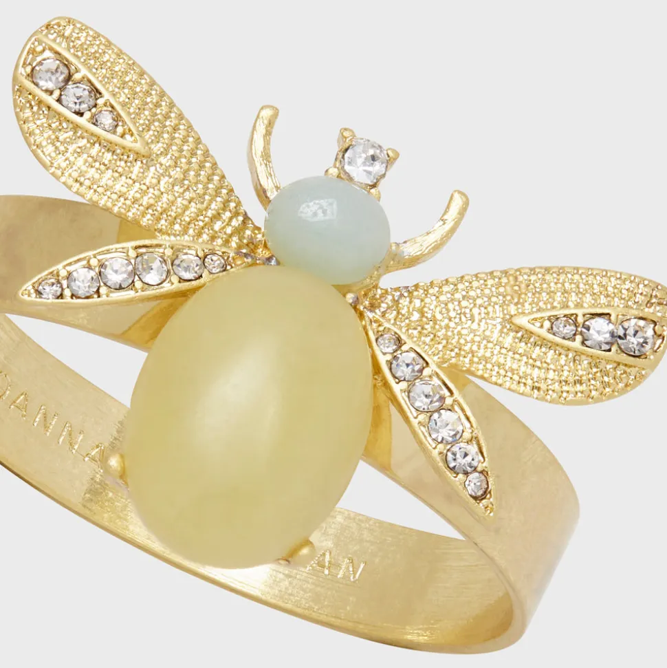 Etched Wing Bug Skinny Napkin Rings in Lemon Jasper, Set of Four