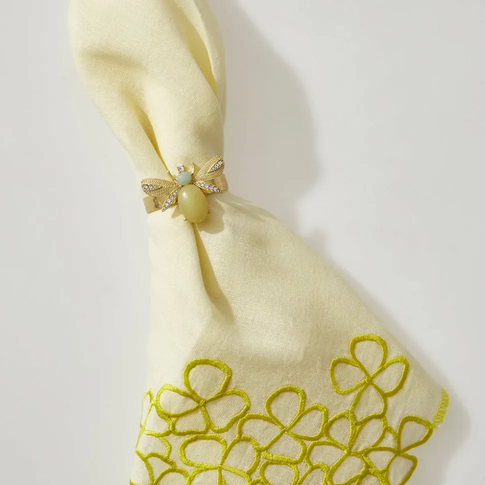 Etched Wing Bug Skinny Napkin Rings in Lemon Jasper, Set of Four