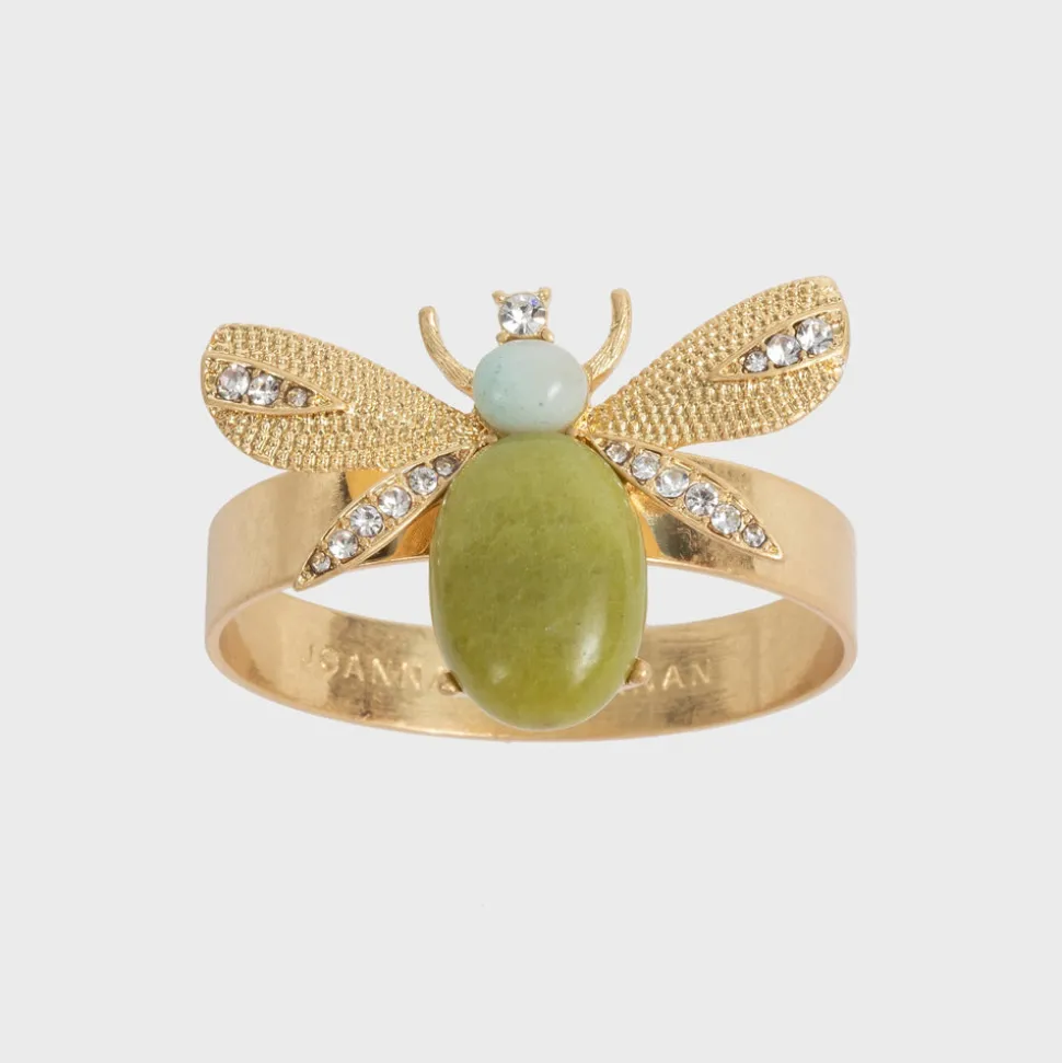 Etched Wing Bug Skinny Napkin Rings in Lemon Jasper, Set of Four