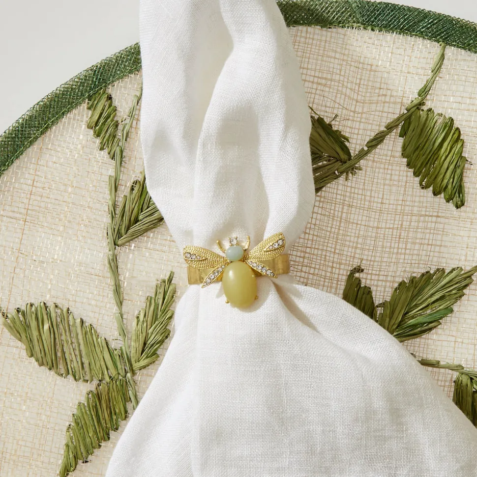 Etched Wing Bug Skinny Napkin Rings in Lemon Jasper, Set of Four