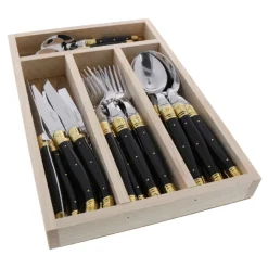 Everyday Flatware Set in Black & Brass, Set of 24