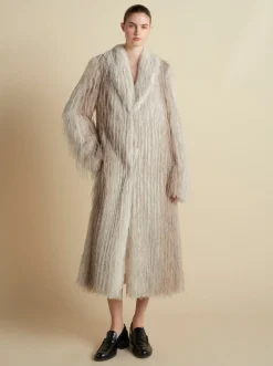 Faux Fur Coat in Ivory Mélange