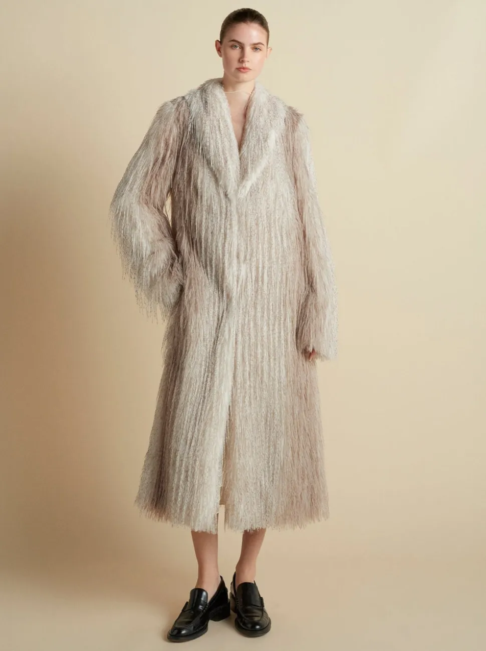Faux Fur Coat in Ivory Mélange