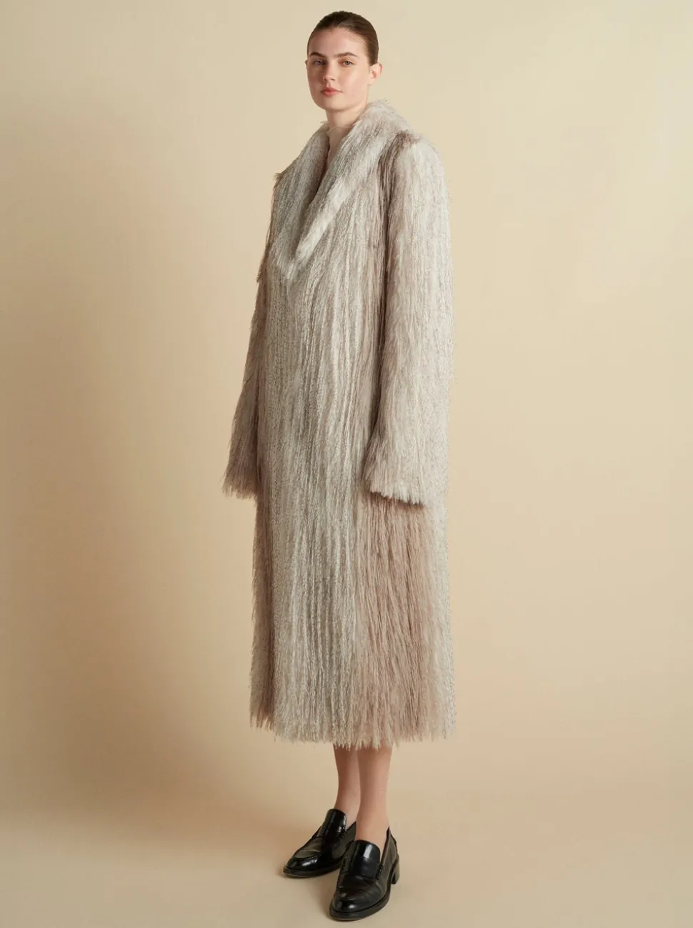 Faux Fur Coat in Ivory Mélange