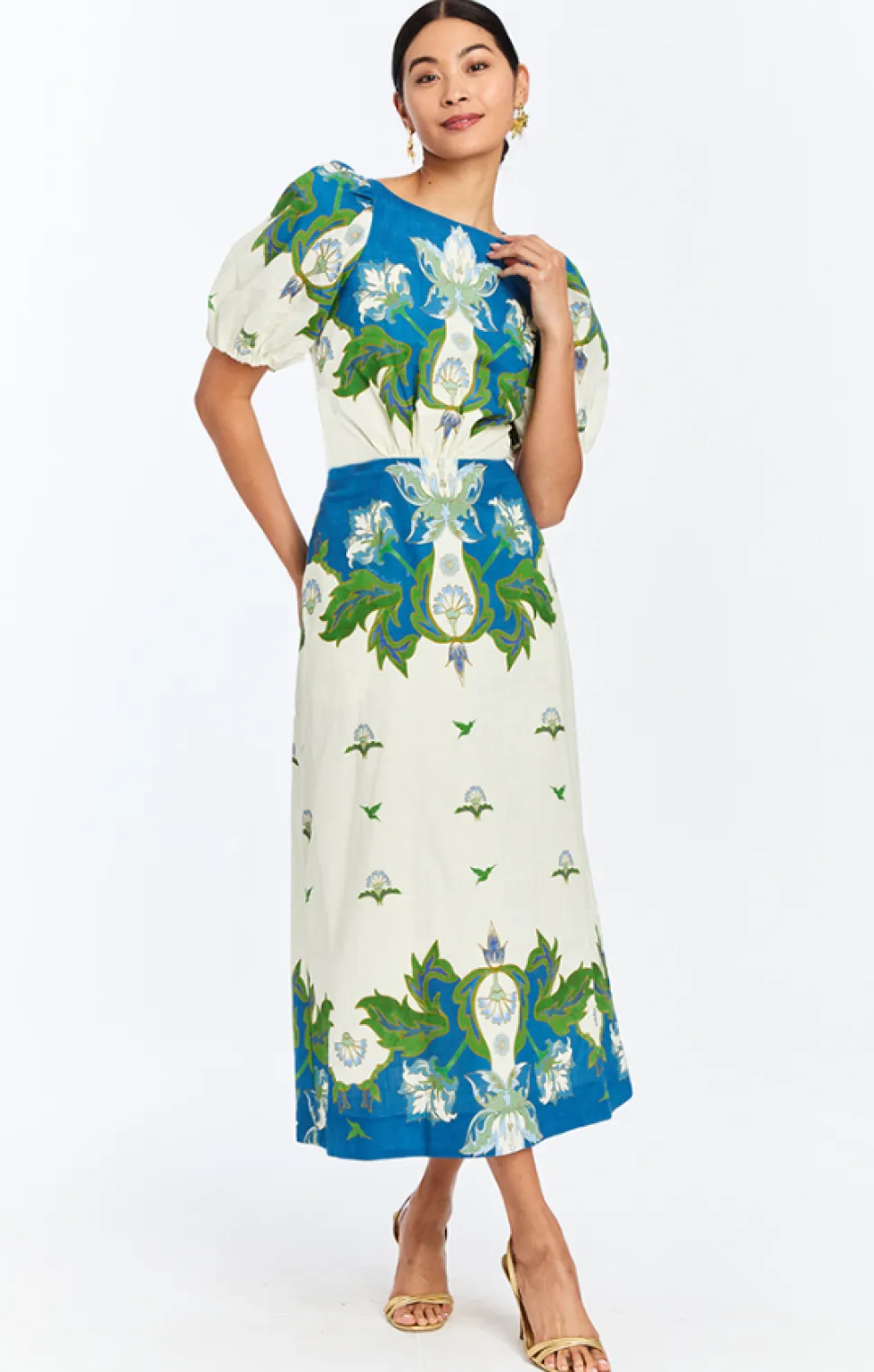 Faye Midi Dress in Green Blue