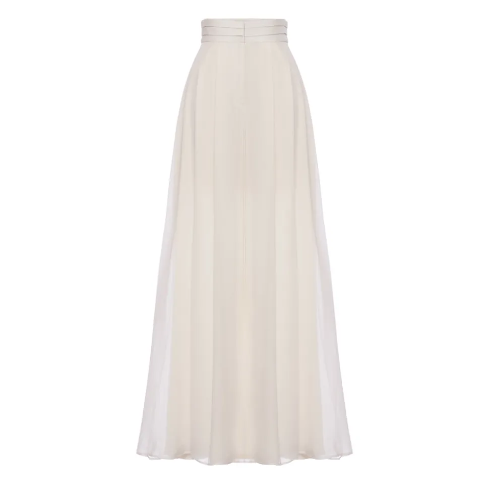 Felix Trouser in Ivory Silk Crepe with Chiffon Overlay