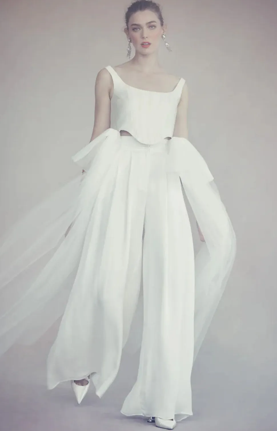 Felix Trouser in Ivory Silk Crepe with Chiffon Overlay
