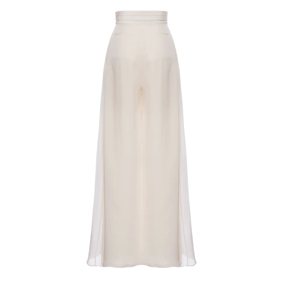 Felix Trouser in Ivory Silk Crepe with Chiffon Overlay