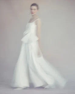 Felix Trouser in Ivory Silk Crepe with Chiffon Overlay