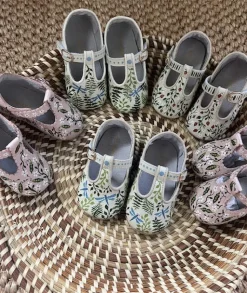Fern and Dragonfly Hand-Painted Baby Shoes