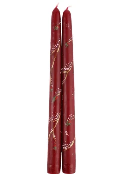 Festive Snowy Branches Taper Candles, Set of 2