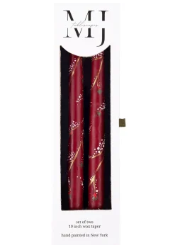 Festive Snowy Branches Taper Candles, Set of 2
