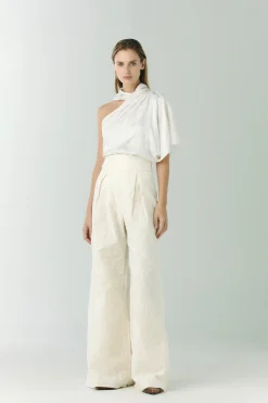 Fiol Canvas Embroidered Pants in Ecru