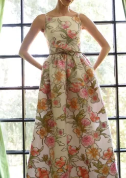Fit and Flare Dirndl Skirt Embroidered Floral Organza Gown