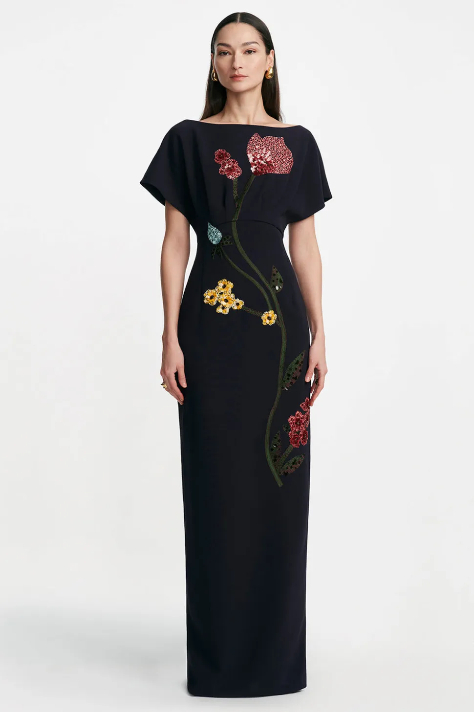 Floral Embroidery Savannah Gown in Navy