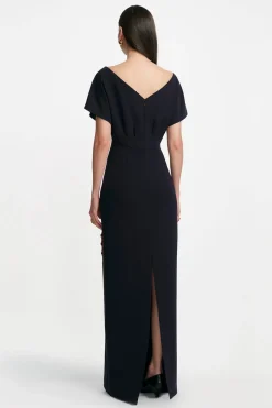 Floral Embroidery Savannah Gown in Navy