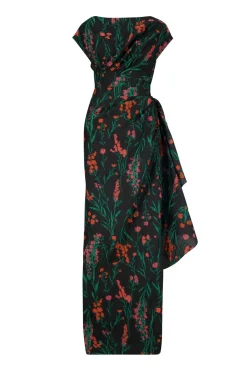 Floral Fil Coupe Florence Gown in Black Multi