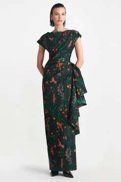 Floral Fil Coupe Florence Gown in Black Multi