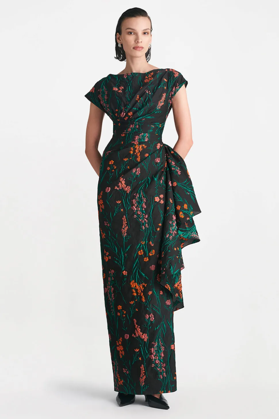 Floral Fil Coupe Florence Gown in Black Multi