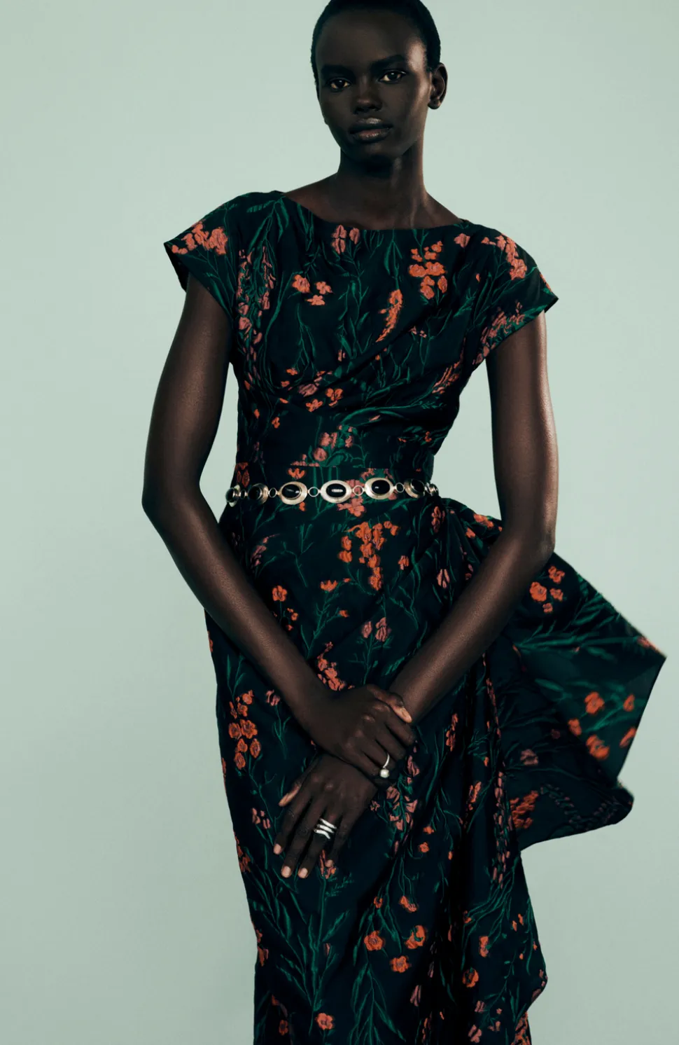 Floral Fil Coupe Florence Gown in Black Multi
