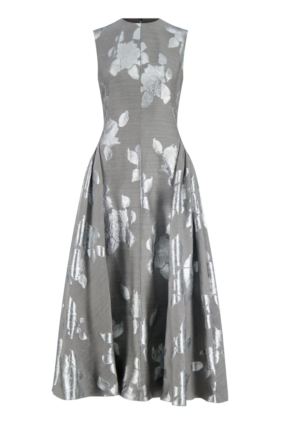 Floral Fil Coupe Sleeveless A-Line Dress in Silver & Grey